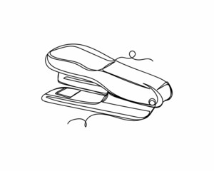 Continuous one line drawing of stapler icon in silhouette on a white background. Linear stylized.