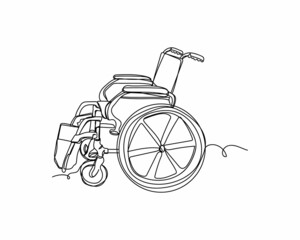 Fototapeta na wymiar Continuous one line drawing of wheelchair icon in silhouette on a white background. Linear stylized.