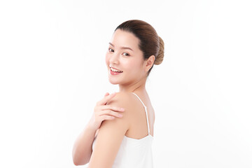 Beautiful young asian woman with clean fresh skin on white background, Face care, Facial treatment, Cosmetology, beauty and spa, Asian women portrait.