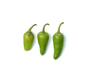 Three Green Chilies Isolated on White Background