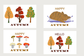 Autumn greeting cards, wedding invitations, greeting cards, postcards. Design for a holiday. An illustration for printing. Autumn composition.