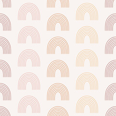Seamless pattern with boho rainbows in terracotta colors. Neutral nursery art design for decoration, bohemian printing for fabric, wall art. Hand drawn vector illustration.
