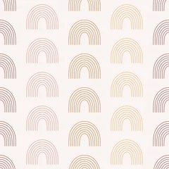 Gordijnen Naadloos patroon met boho regenbogen in terracotta kleuren. Neutraal kinderkamerkunstontwerp voor decoratie, bohemien printen voor stof, kunst aan de muur. Hand getekend vectorillustratie. © m.malinika
