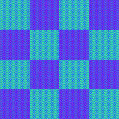 Vector illustration of a seamless blue realistic knitted background in the patchwork style.