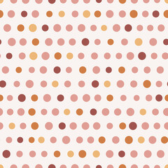 Seamless pattern with boho dots in terracotta colors. Neutral nursery art design for decoration, bohemian printing for fabric, wall art. Hand drawn vector illustration.