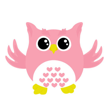 Vector illustration of a pink owl isolated on a white background.