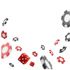 Floating poker dice chips closeup realistic online gaming advertising composition Vector