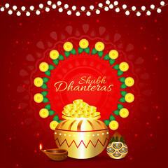 Shubh dhanteras celebration greeting card with vector illustration