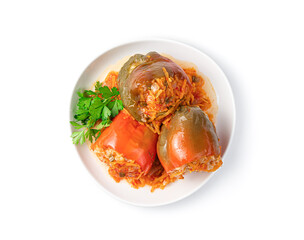 Stuffed peppers are isolated on a white background.