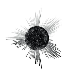 Grunge textured solar symbol . Vector illustration . Vintage sun logo . Minimal design element . Abstract geometric shape . Sunburst .