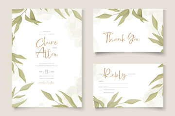 Fototapeta na wymiar Wedding invitation card template with beautiful leaf ornament