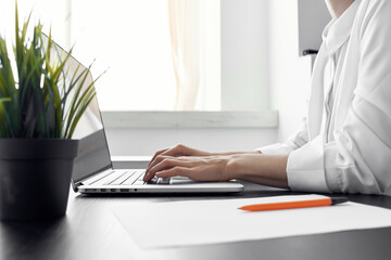 Businesswoman documents Professional Job light background