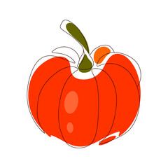 orange Pumpkin one line art - halloween vector autumn illustration 