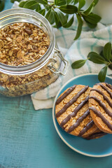Granola and cookies, healthy eating, wellbeing, healthy lifestyle, breakfast in the morning