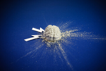 National stress awareness day or month background. Brain on dark blue background