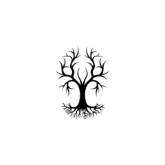 Silhouette Illustration Dry Dead Oak Maple Cedar Tree Logo Design