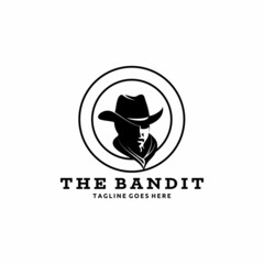 Logo Template with The Image of The Man in Hat, Cowboy, Sheriff Mascot Circular Isolated