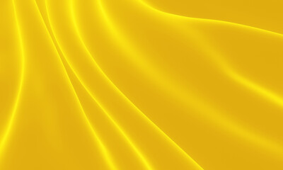 3D yellow rippled cloth. Abstract wave background.