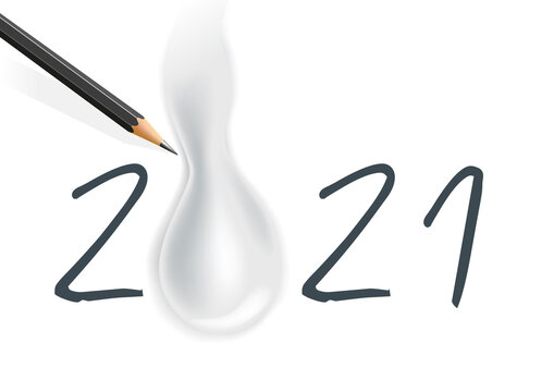 Concept sur le thème de la tristesse, face au bilan planétaire catastrophique de l’année 2021, symbolisé par une larme dessinée au crayon.