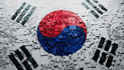 South Korean Flag rendered as Futuristic 3D blocks. South Korea Network Concept. Tech Background.