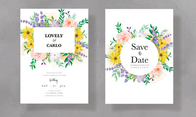 Fototapeta na wymiar Beautiful wild flower wedding invitation card