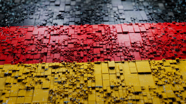 German Flag rendered as Futuristic 3D blocks. Germany Network Concept. Tech Background.