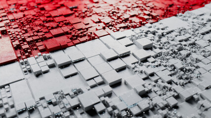 Indonesian Colors rendered as Futuristic 3D blocks. Indonesia Network Concept. Tech Background.
