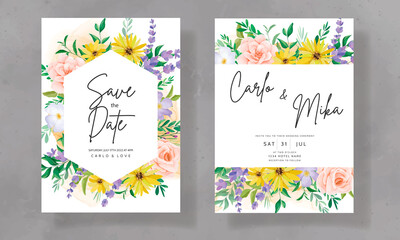 Fototapeta na wymiar Beautiful wild flower wedding invitation card