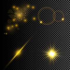 Vector illustration of abstract flare light rays. A set of stars, light and radiance, rays and brightness.