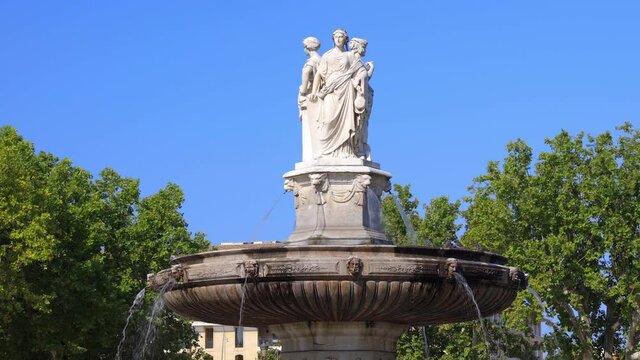 Detail of the Fontaine de la Rotonde near the Cours Mirabeau in Aix-en-Provence, view of the statues that adorn the top of the fountain
