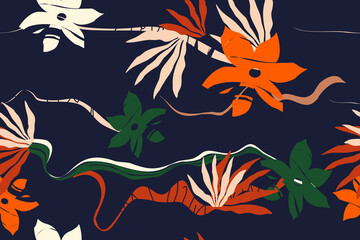 Tropical leaves. Exotic pattern. Creative seamless background. Fashion template for design, clothing, textiles
