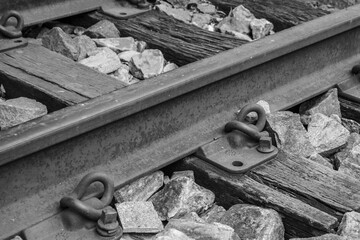 train track detail showing the sleeper and the fastening loop