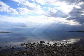 lakeside landscape summer view, nature of the north, coast ecology