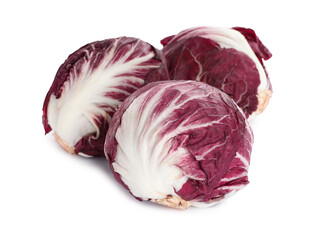 Whole fresh ripe radicchios on white background
