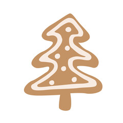 Christmas tree gingerbread. Vector hand drawn illustration isolated on white background.  Great for greeting cards.  Boho earth tones.