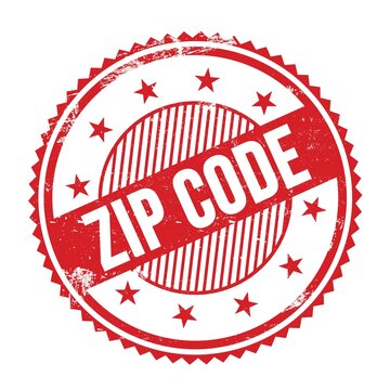ZIP CODE text written on red grungy round stamp.
