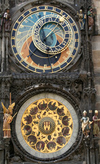 Fototapeta na wymiar Closer view of the Orloj, Prague's famous astronomical clock Prague, Czech Republic.