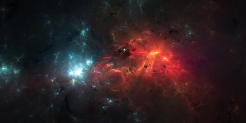 Obraz na płótnie Canvas Abstract fractal art banner background, like a supernova or fiery storm in a nebula. Also available as an animation - search for 455664778 in Videos.
