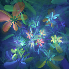Fototapeta na wymiar Fractal art flowers colorful background illustration.
