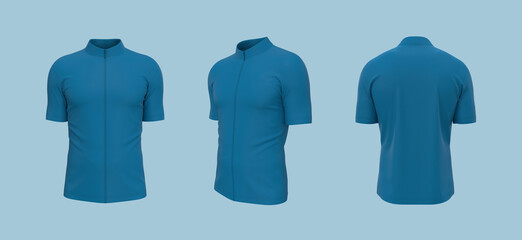 Blank cycling jersey mockup in front, side and back, 3d rendering, 3d illustration