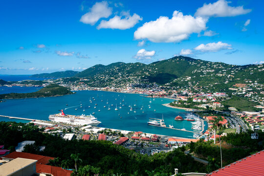 St Thomas US Virgin Islands 12-1-2019. Port city in Caribbean cruise ship in port