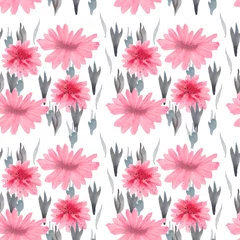Tuinposter Seamless background with hand painted watercolor soft pink flowers on white background. Watercolor floral design elements. © Людмила Пушкина