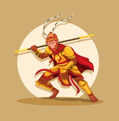 The Monkey King aka Sun Wu Kong is a legendary mythical figure from chinese culture character concept in cartoon illustration vector
