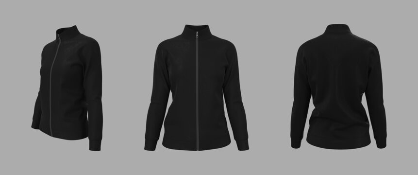 Women’s tracksuit jacket mockup, 3d illustration, 3d rendering