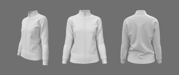 Women’s tracksuit jacket mockup, 3d illustration, 3d rendering