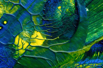 blue green yellow abstract acrylic painting color texture on white paper background by using rorschach inkblot method