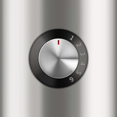 Dial Knob Electronic Device Speed Control Vector. Metallic Food Processor Turning Level Dial Knob Controller With Circular Processing. Aluminum Gadget Part Template Realistic 3d Illustration