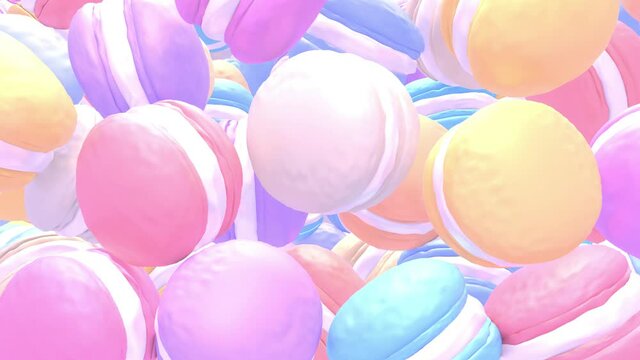 Cartoon falling pastel macarons animation.
