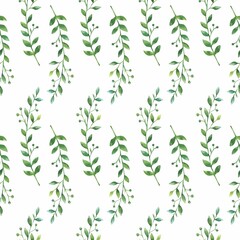 Grass pattern in watercolor style. Beautiful seamless pattern with wild herbs and leaves. It can be used as a background template for wallpaper, printing on fabrics, paper, invitations, etc