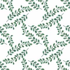 Grass pattern in watercolor style. Beautiful seamless pattern with wild herbs and leaves. It can be used as a background template for wallpaper, printing on fabrics, paper, invitations, etc